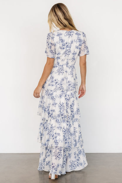 Montaigne Ruffle Maxi Dress | Off White + Blue - Baltic Born