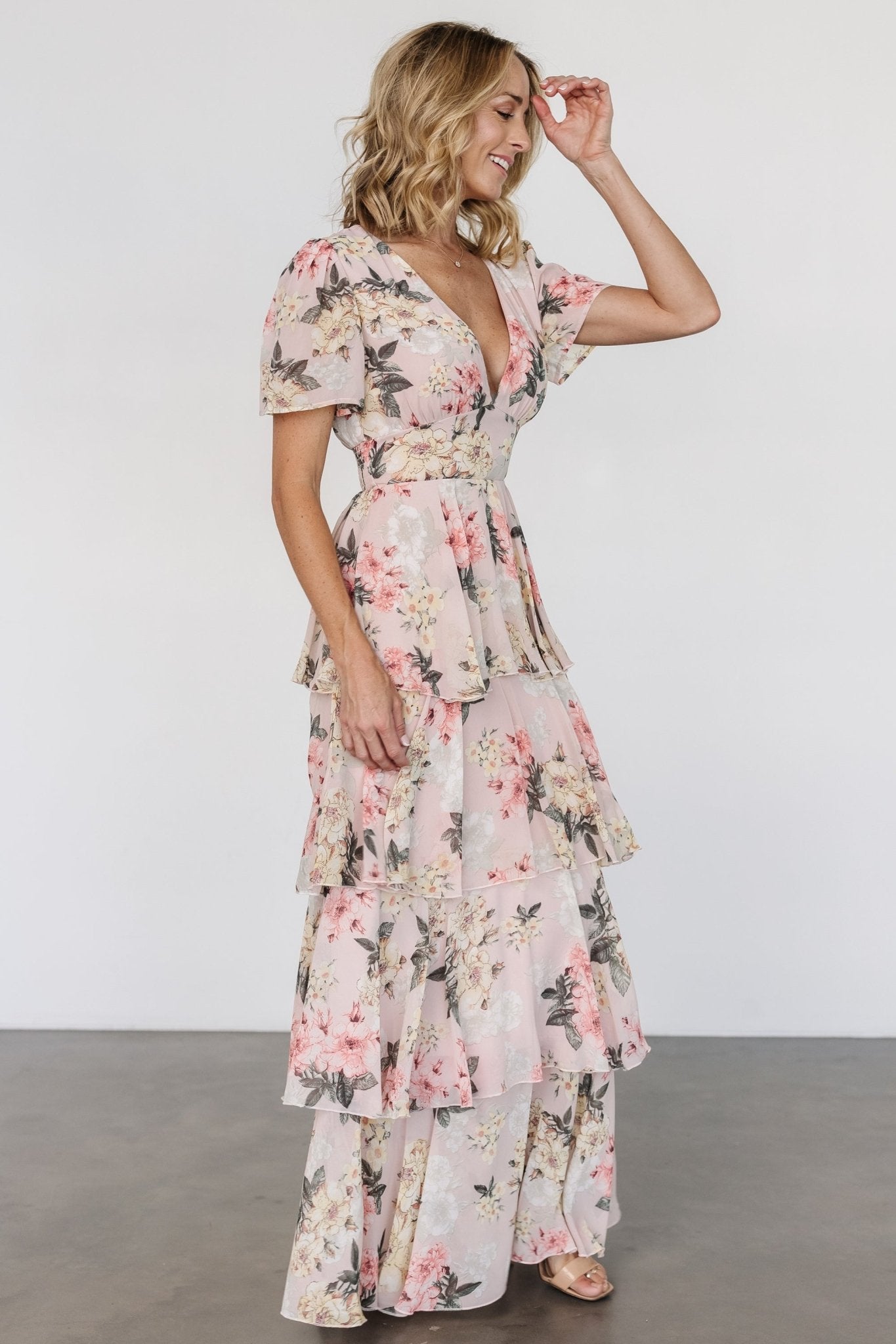 Montaigne Ruffle Maxi Dress | Pale Blush Floral - Baltic Born