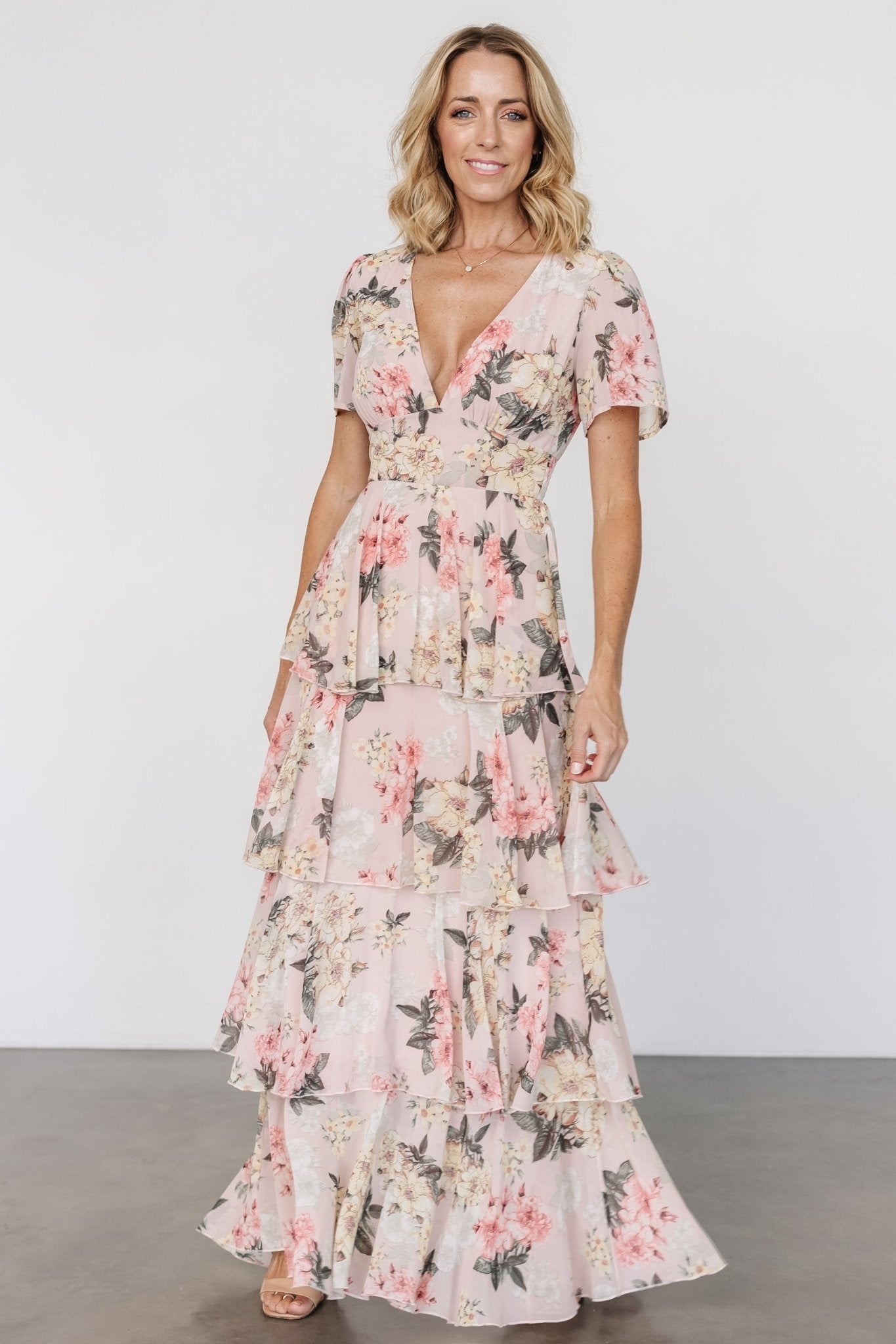 Montaigne Ruffle Maxi Dress | Pale Blush Floral - Baltic Born