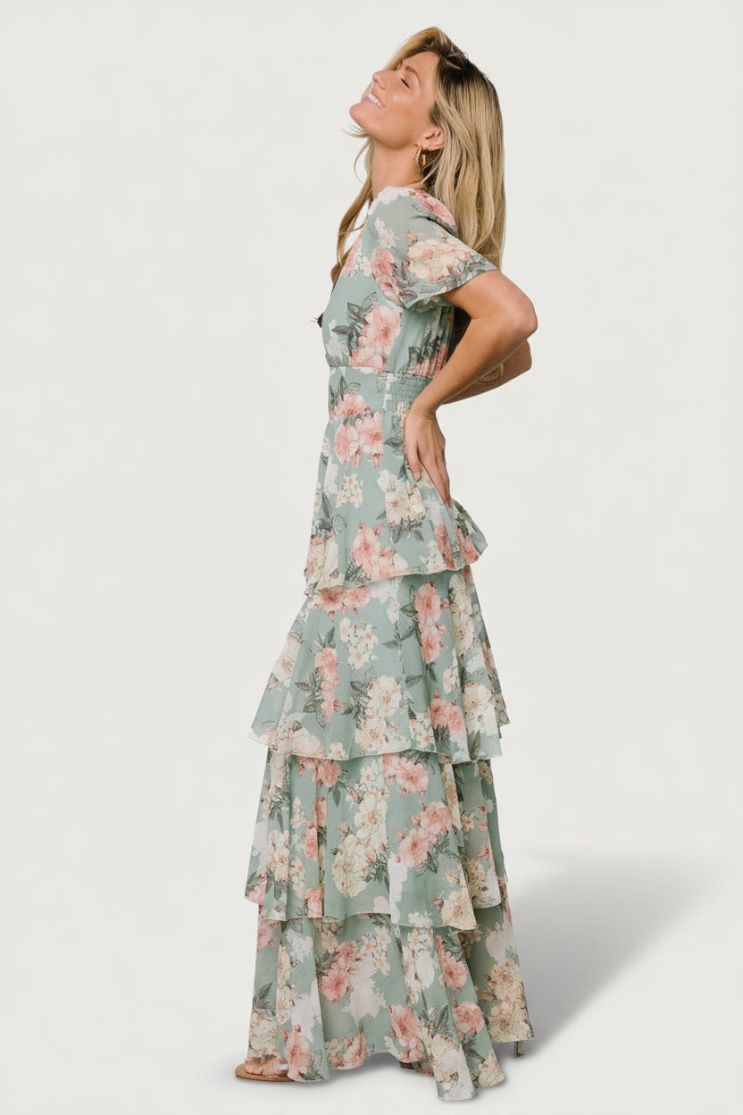 Baltic Born Womens Montaigne Ruffle Maxi Dress | Sage Floral | Size: Small Baltic Born Womens Montaigne Ruffle Maxi Dress | Sage Floral | Size: Small
