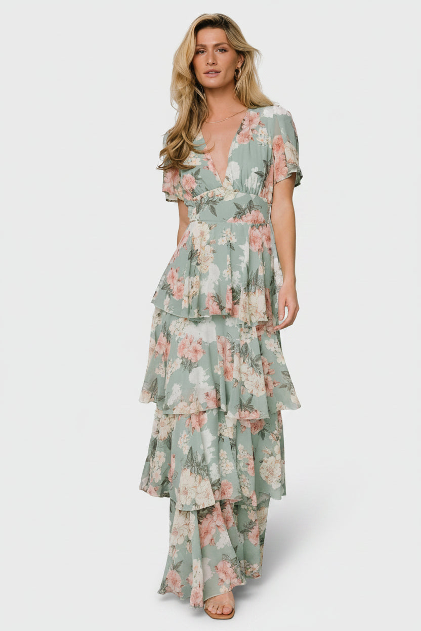 Baltic Born Womens Montaigne Ruffle Maxi Dress | Sage Floral | Size: Small Baltic Born Womens Montaigne Ruffle Maxi Dress | Sage Floral | Size: Small