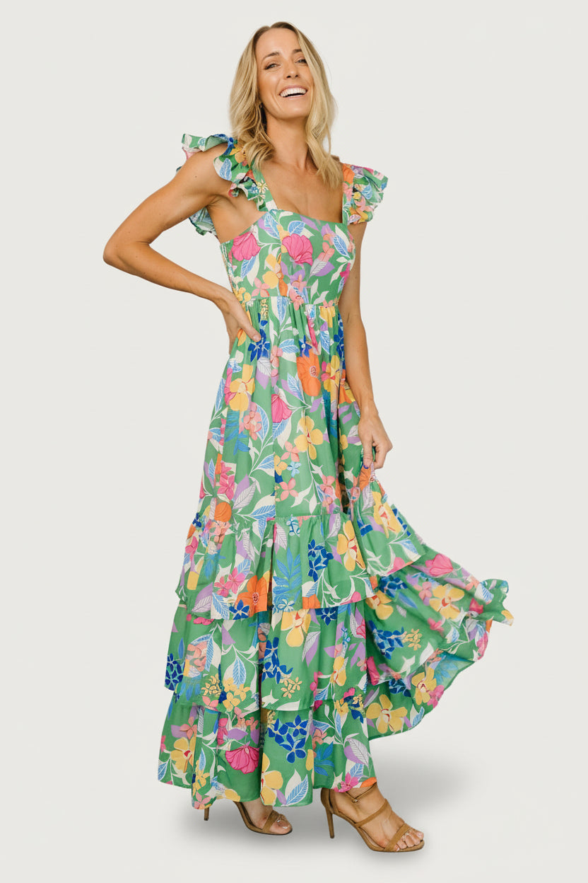 Baltic Born Womens Monte Tiered Maxi Dress | Green Multi | Size: XS Baltic Born Womens Monte Tiered Maxi Dress | Green Multi | Size: XS
