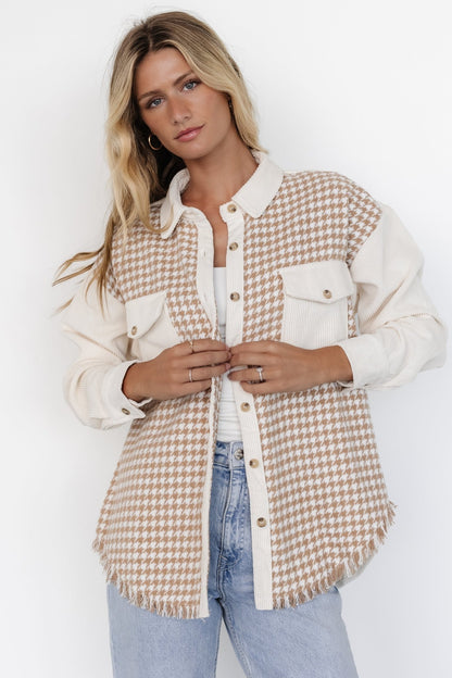 Montreal Houndstooth Shacket | Taupe + Ivory - Baltic Born