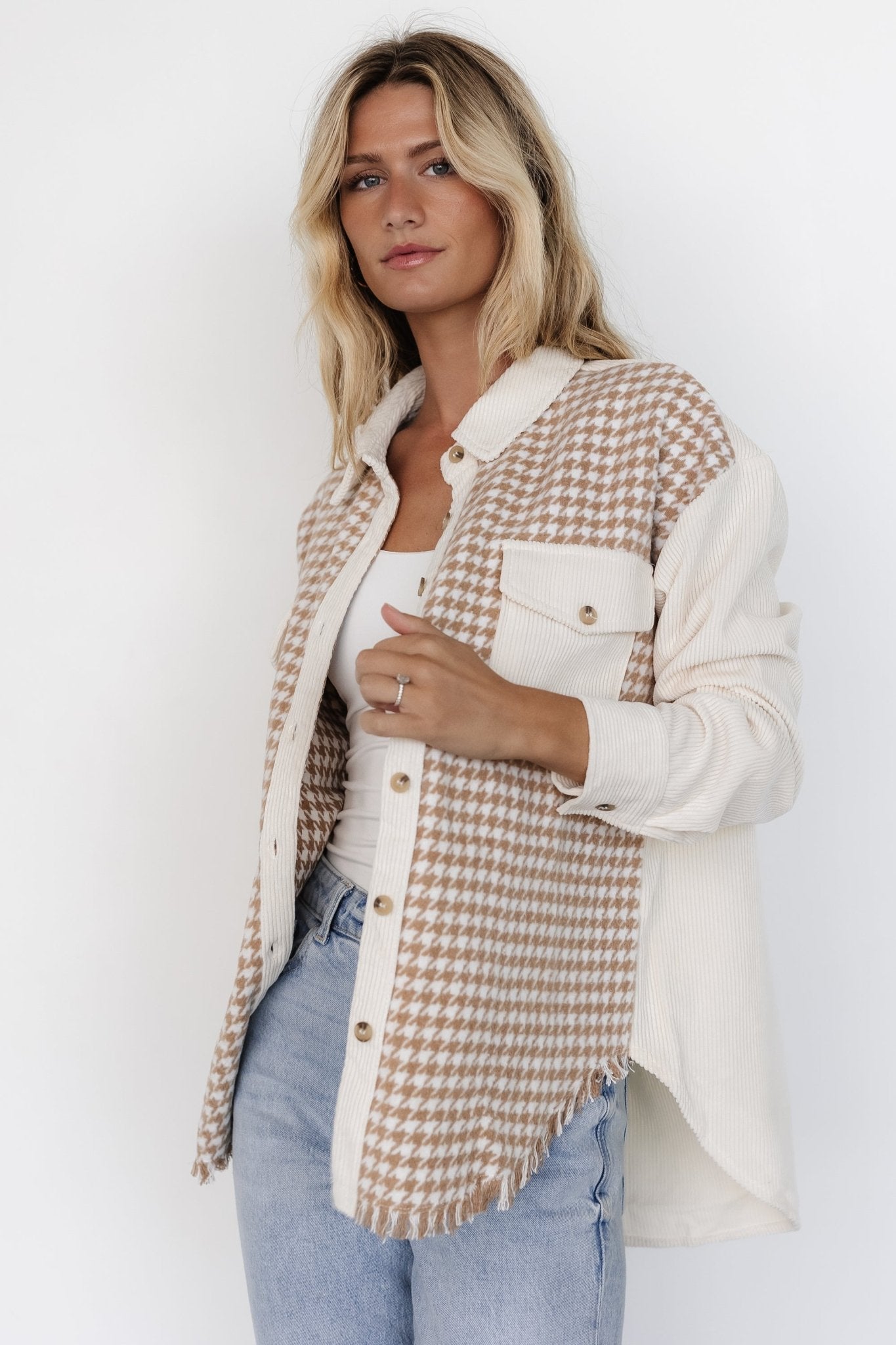 Montreal Houndstooth Shacket | Taupe + Ivory - Baltic Born