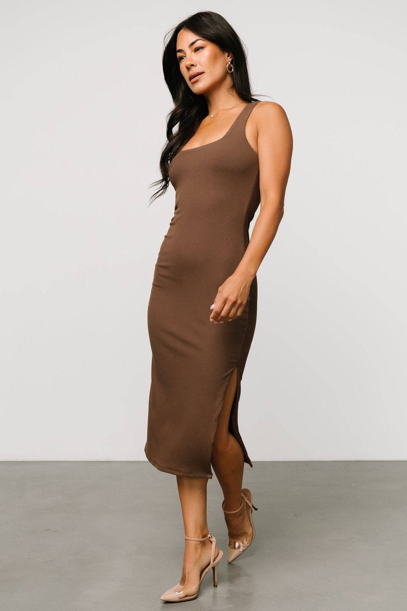 Moore Ribbed Tank Midi Dress | Coffee - Baltic Born