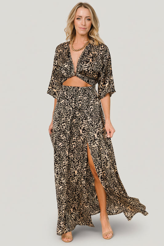 Morlana Maxi Dress | Black + Tan Print