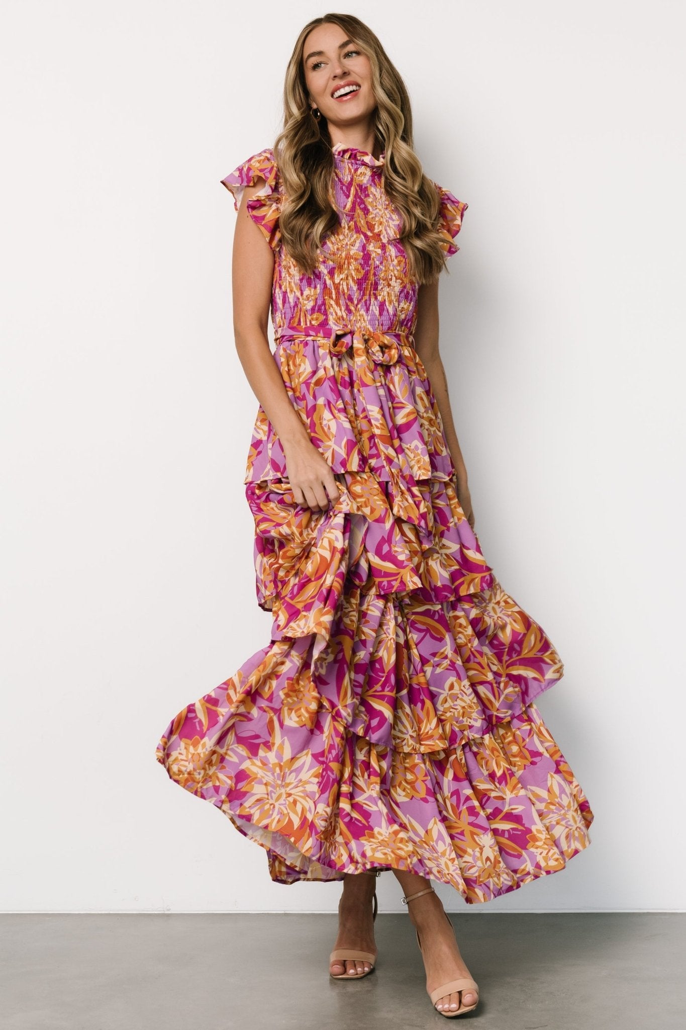 Mya Smocked Maxi Dress | Orchid + Gold Print - Baltic Born