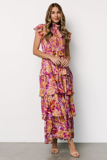 Mya Smocked Maxi Dress | Orchid + Gold Print - Baltic Born