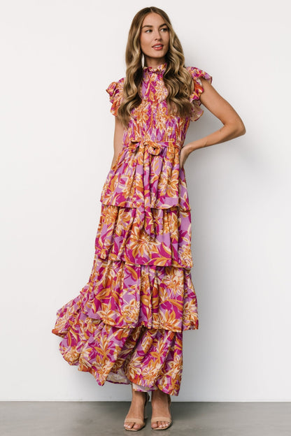 Mya Smocked Maxi Dress | Orchid + Gold Print - Baltic Born