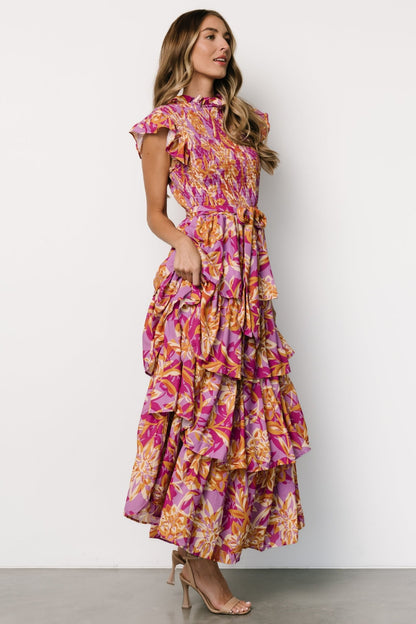 Mya Smocked Maxi Dress | Orchid + Gold Print - Baltic Born