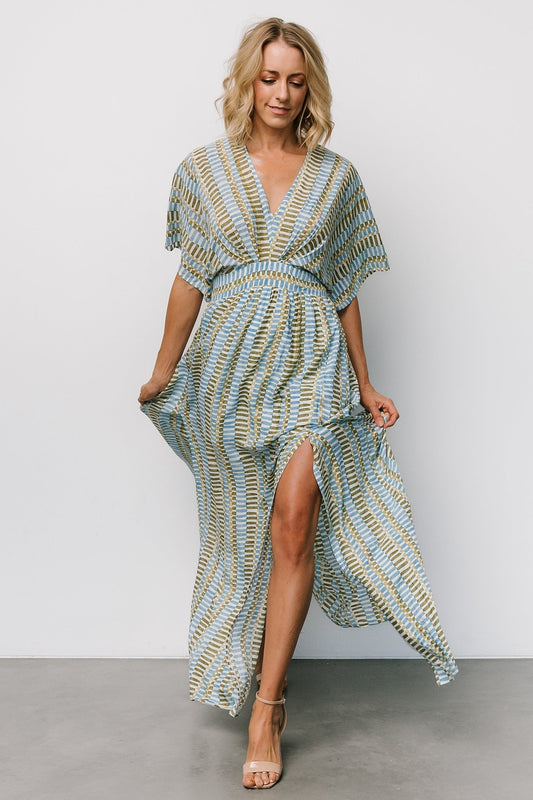 Mylis Kimono Dress | Blue + Green Print - Baltic Born