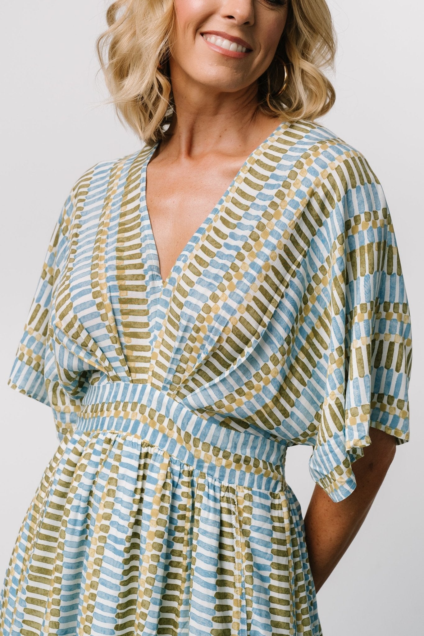 Baltic Born Womens Mylis Kimono Dress | Blue + Green Print | Size: 2XL Baltic Born Womens Mylis Kimono Dress | Blue + Green Print | Size: 2XL