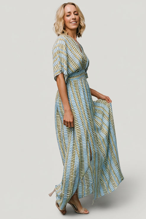 Mylis Kimono Dress | Blue + Green Print