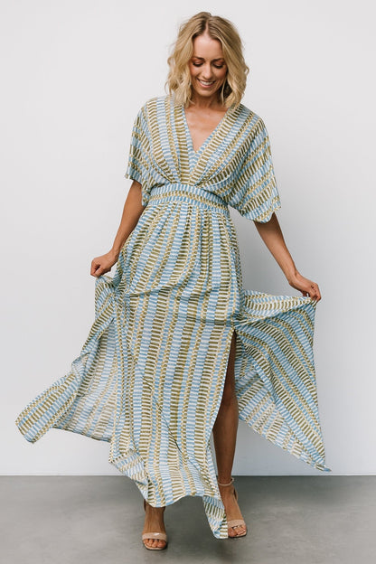 Mylis Kimono Dress | Blue + Green Print - Baltic Born