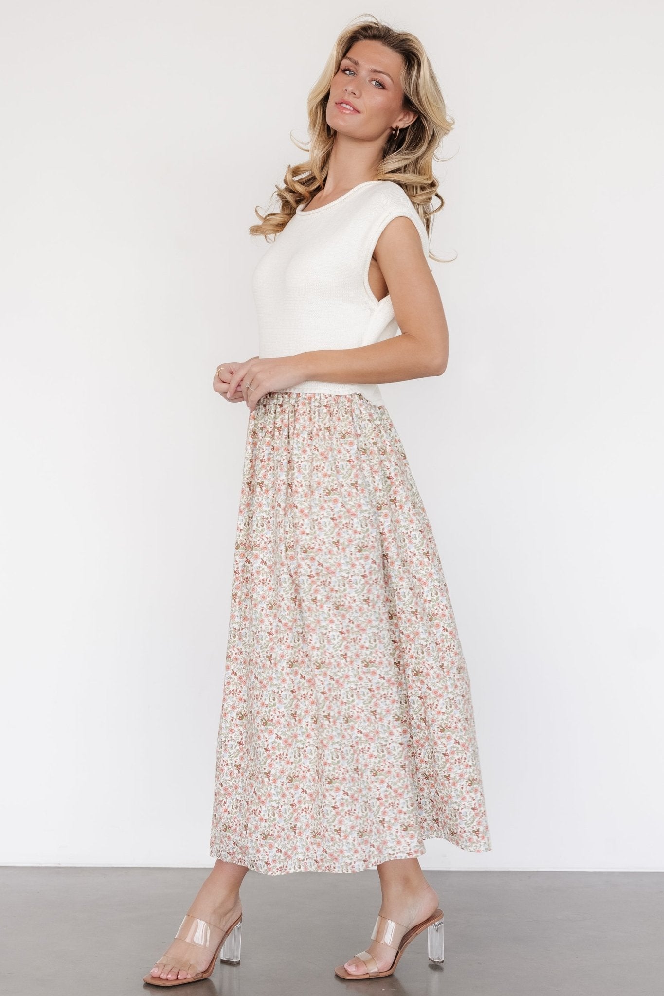 Myra Sweater Dress Ivory Coral Floral - Main Image