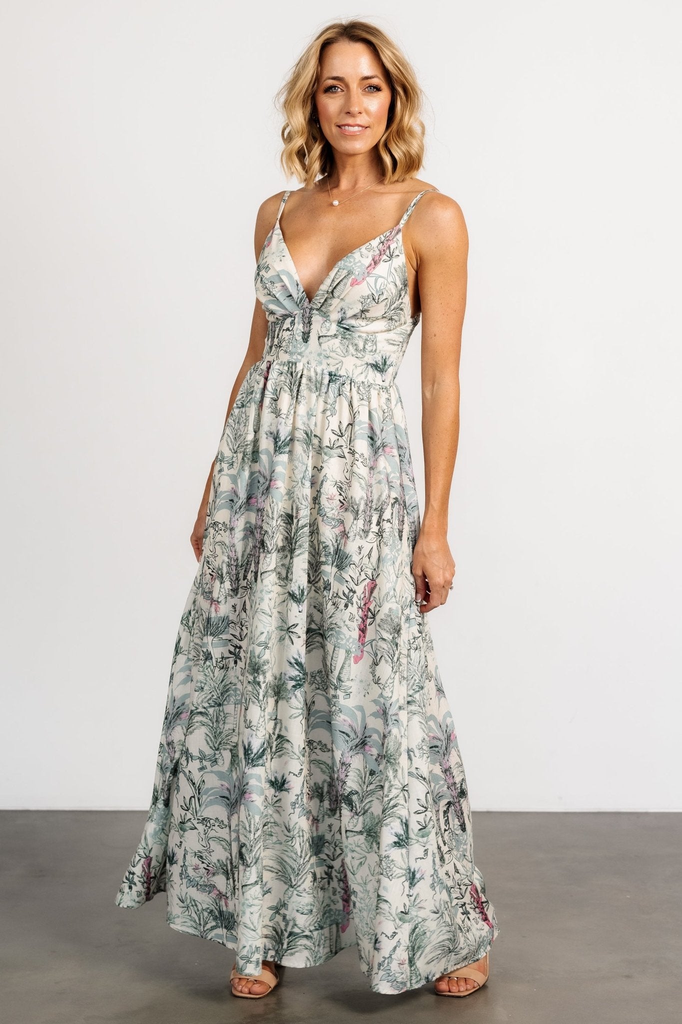 Naia Maxi Dress | Natural + Sage Print - Baltic Born