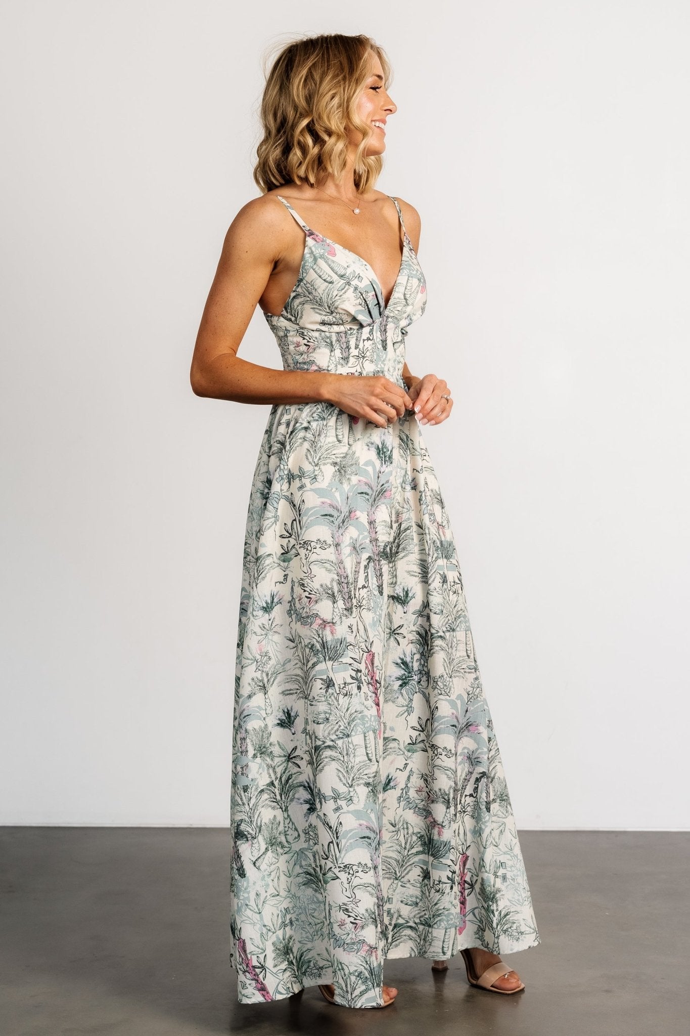 Naia Maxi Dress | Natural + Sage Print - Baltic Born