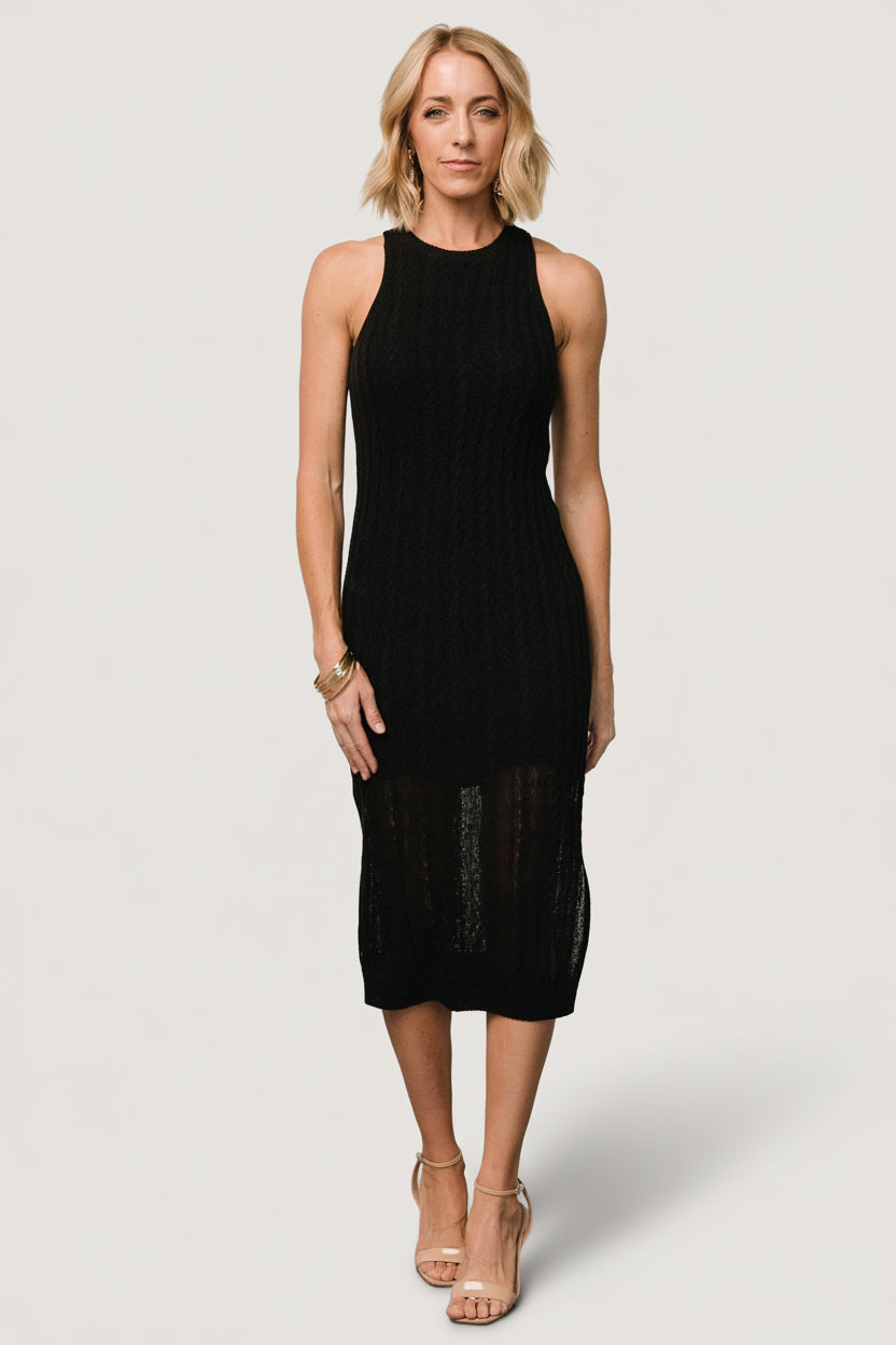 Vero Moda Women's Tara Cableknit Bodycon Sweater Dress - Black - Size L Vero Moda Women's Tara Cableknit Bodycon Sweater Dress - Black - Size L