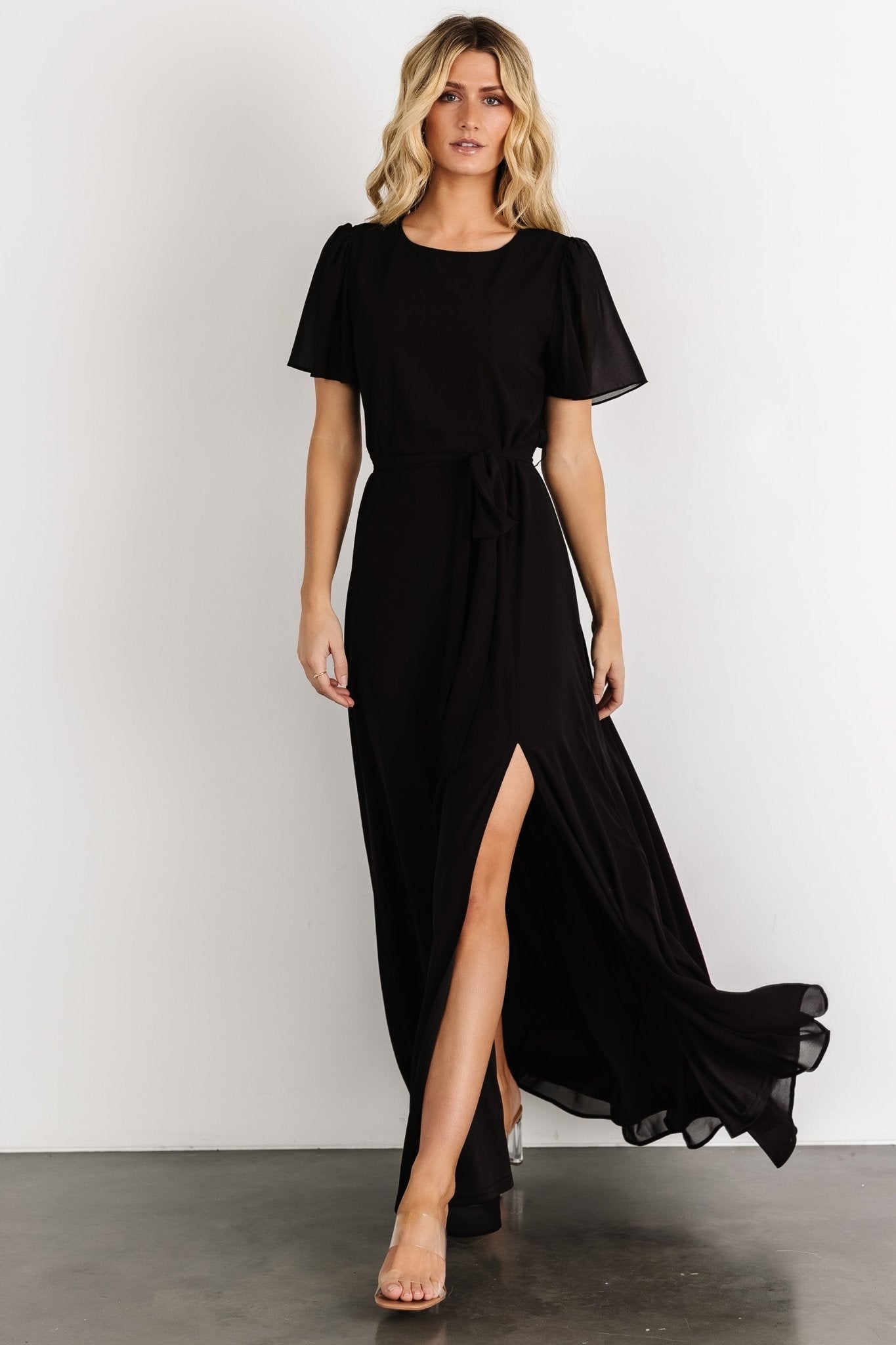 Naomi Short Sleeve Maxi Dress | Black - Baltic Born