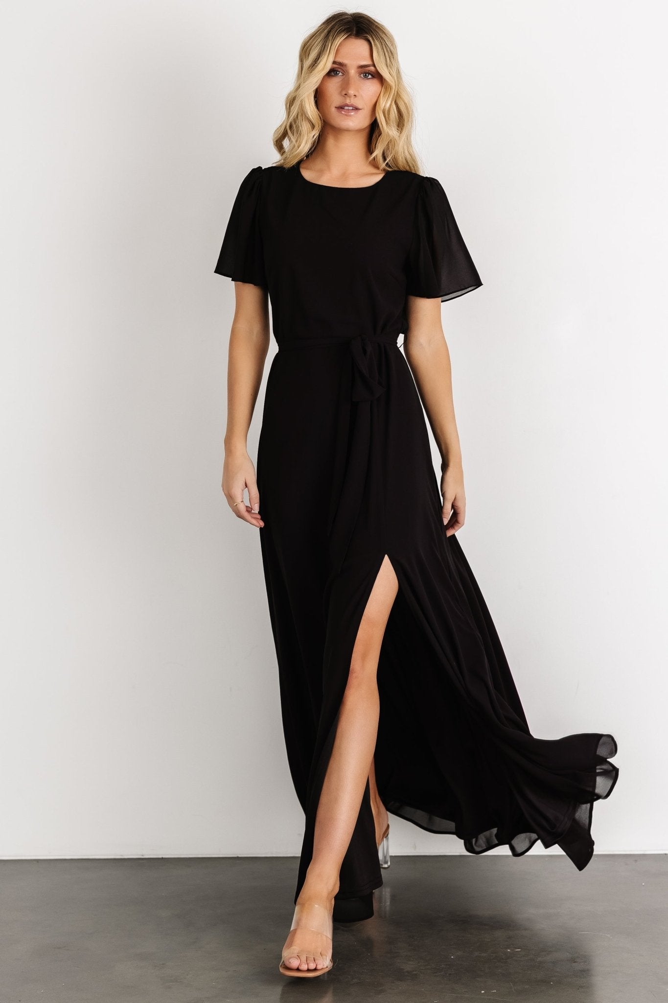 Naomi Short Sleeve Maxi Dress | Black Floral
