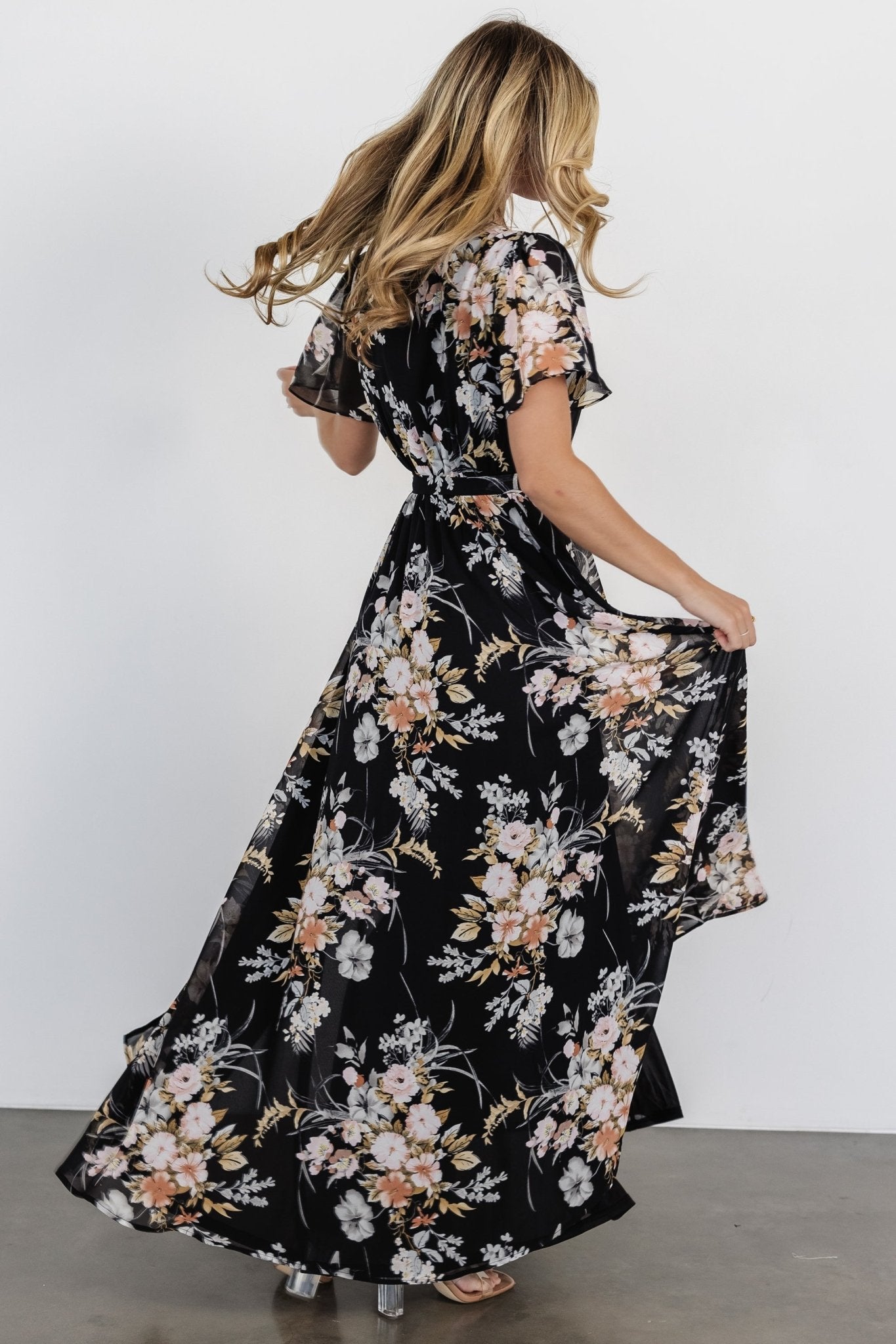 Naomi Short Sleeve Maxi Dress | Black Floral - Baltic Born