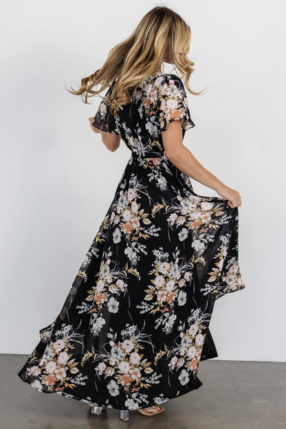 Naomi Short Sleeve Maxi Dress | Black Floral - Baltic Born