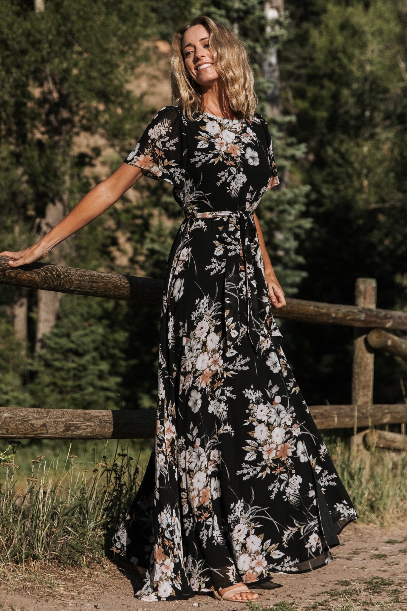 Naomi Short Sleeve Maxi Dress | Black Floral - Baltic Born