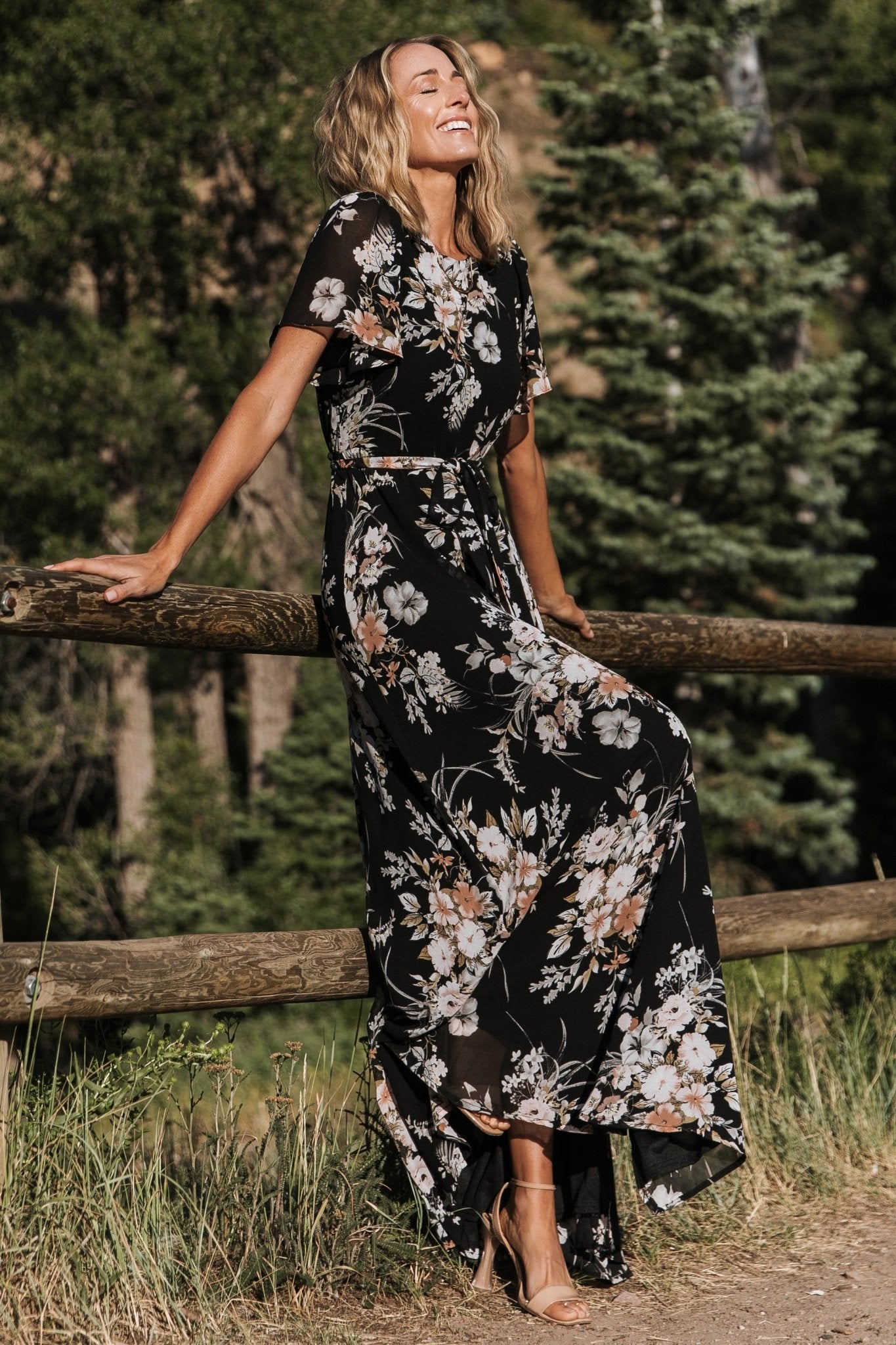 Baltic Born Womens Naomi Short Sleeve Maxi Dress | Black Floral