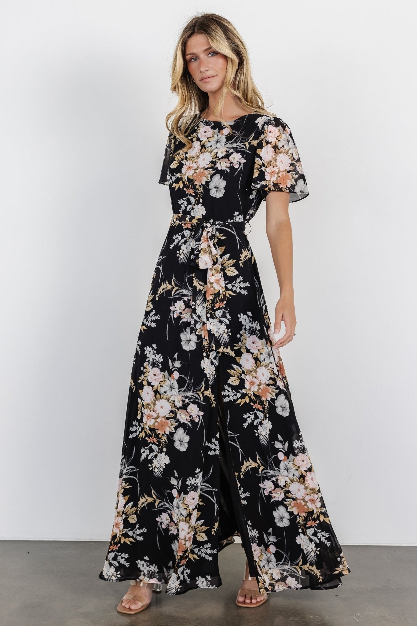 Naomi Short Sleeve Maxi Dress | Black Floral - Baltic Born