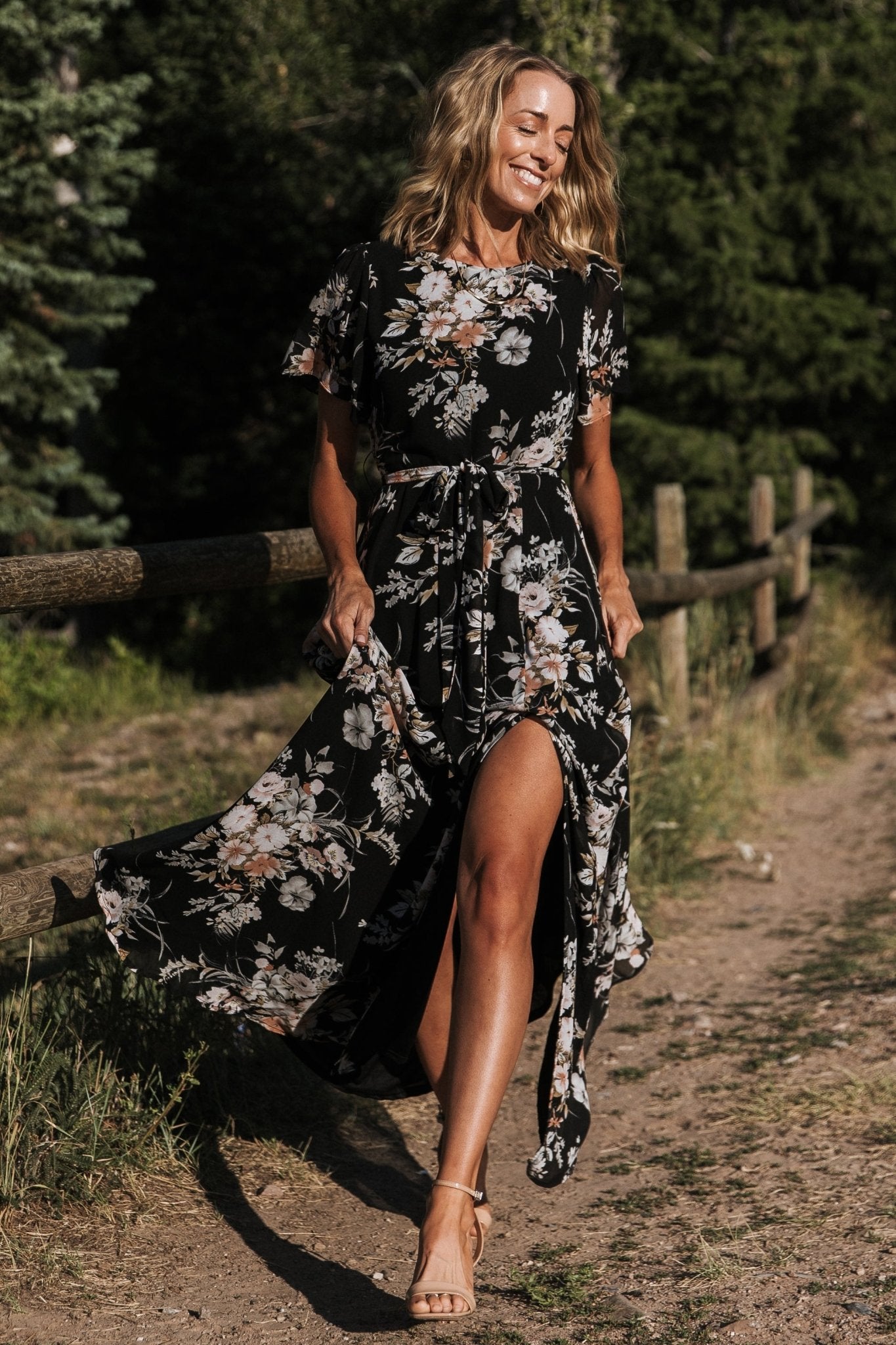 Baltic Born Womens Naomi Short Sleeve Maxi Dress | Black Floral