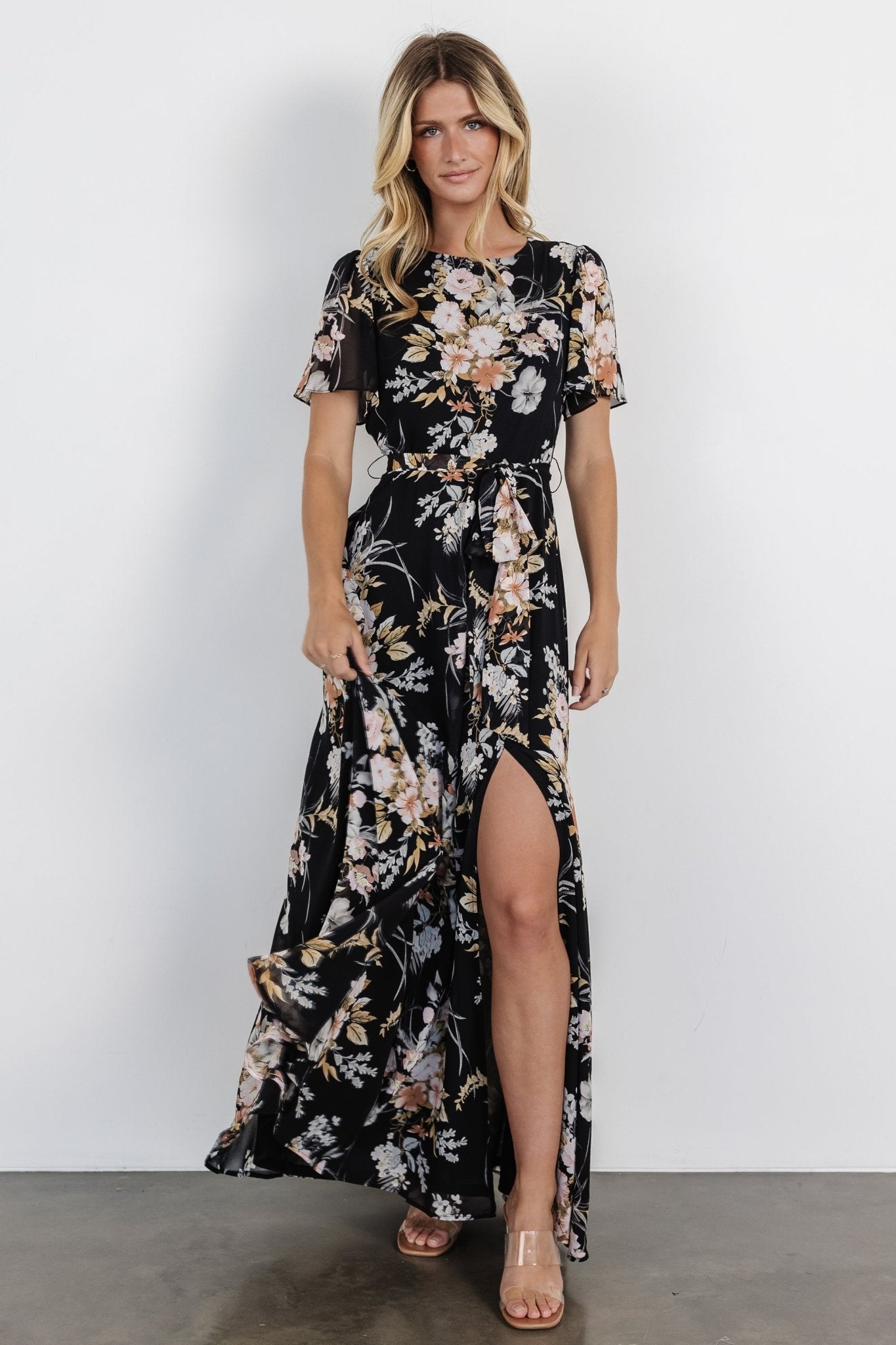 Naomi Short Sleeve Maxi Dress | Black Floral - Baltic Born