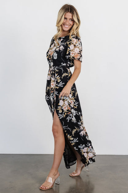 Naomi Short Sleeve Maxi Dress | Black Floral - Baltic Born