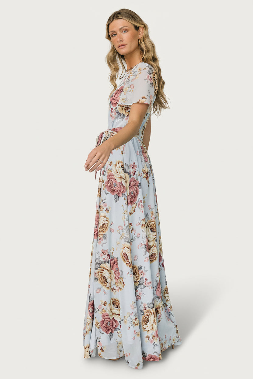 Naomi Short Sleeve Maxi Dress | Blue Multi Floral