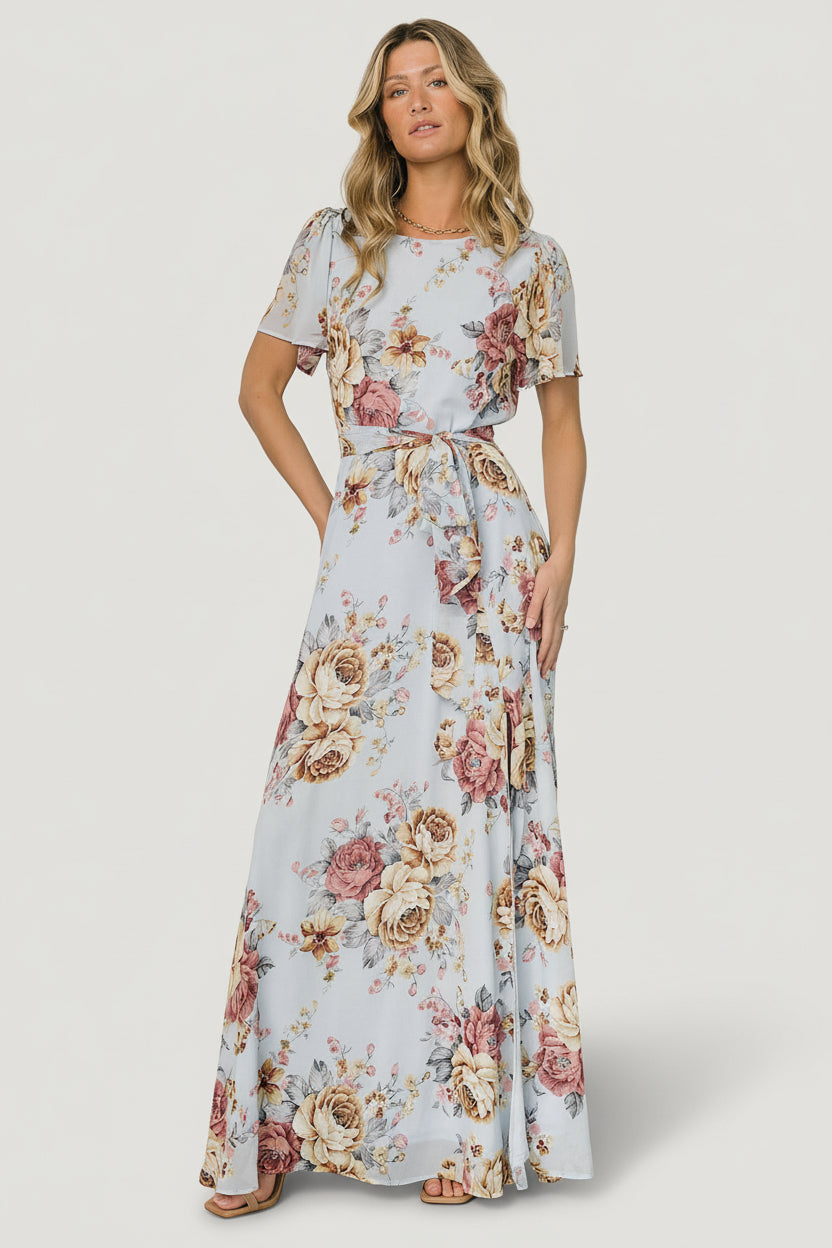 Naomi Short Sleeve Maxi Dress | Blue Multi Floral Naomi Short Sleeve Maxi Dress | Blue Multi Floral