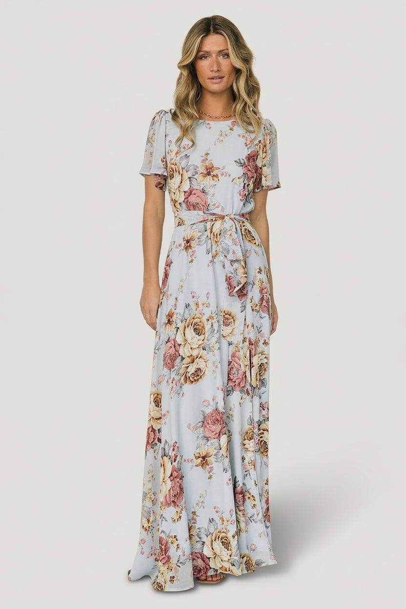 Naomi Short Sleeve Maxi Dress | Blue Multi Floral
