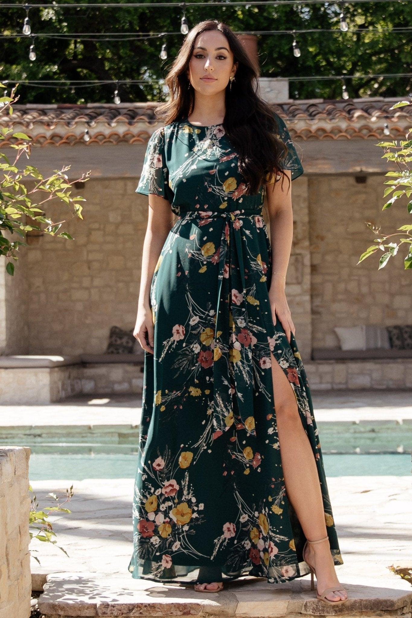 Naomi Short Sleeve Maxi Dress Sage Floral Baltic Born