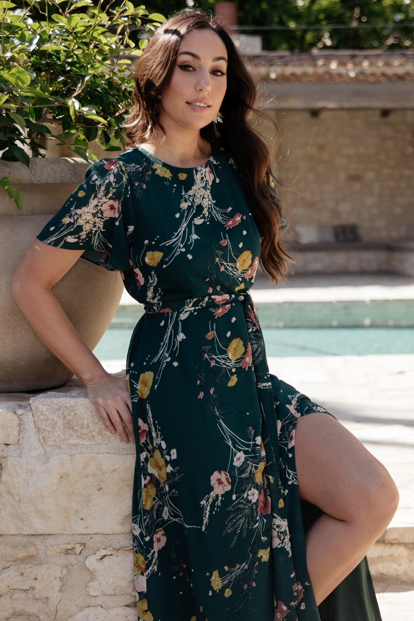 Baltic Born Womens Naomi Short Sleeve Maxi Dress | Dark Green Floral | Size: XS Baltic Born Womens Naomi Short Sleeve Maxi Dress | Dark Green Floral | Size: XS