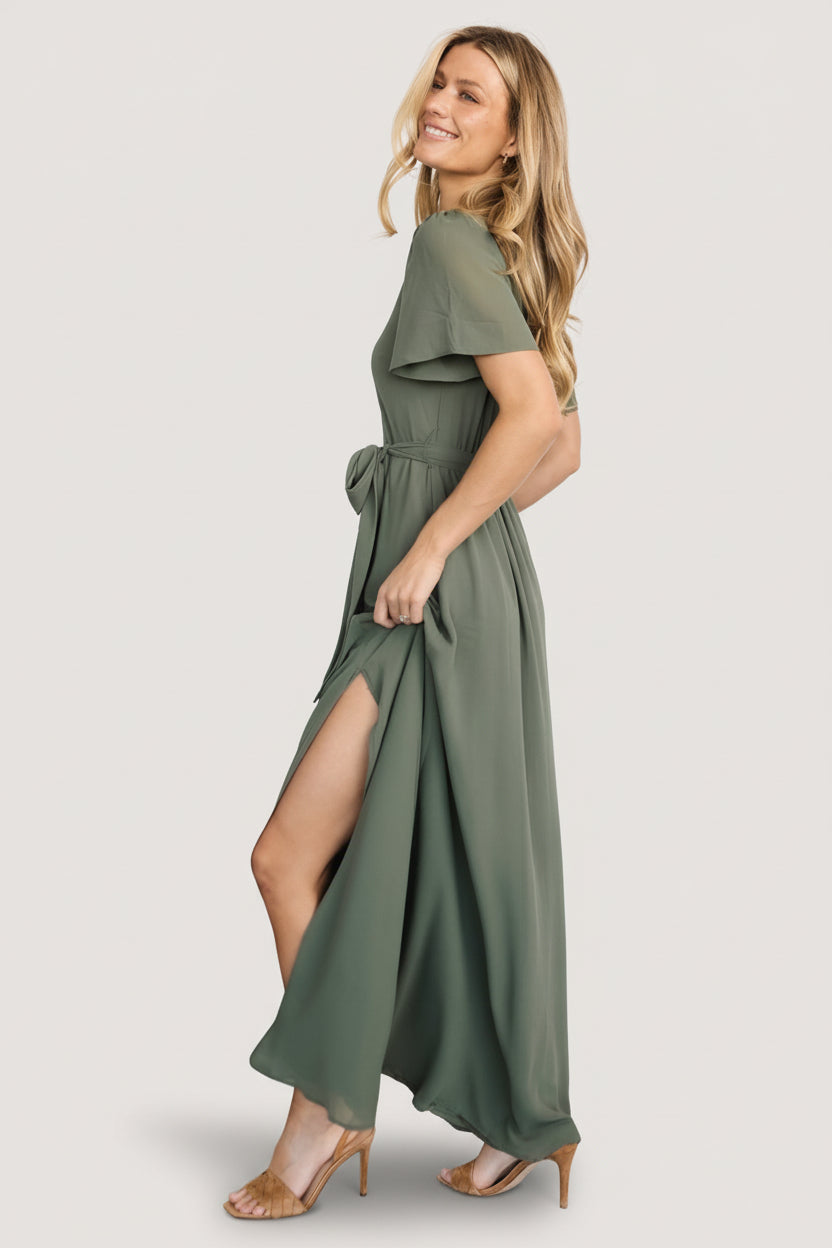 Naomi Chiffon Maxi Dress Dark Sage | Baltic Born S Naomi Chiffon Maxi Dress Dark Sage | Baltic Born S
