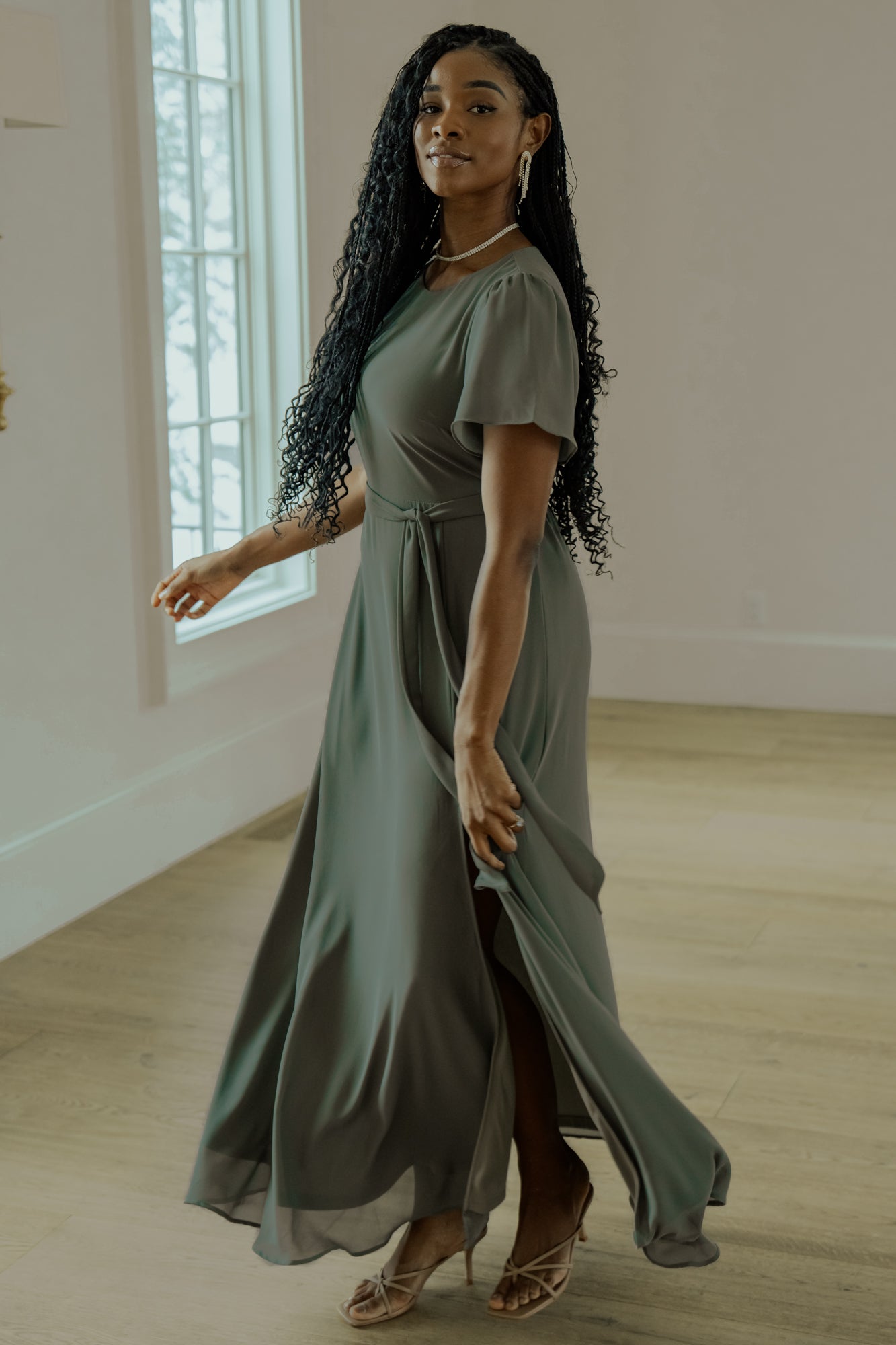 Naomi Short Sleeve Maxi Dress Dark Sage - Main Image