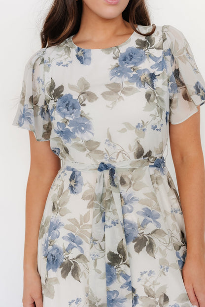 Naomi Short Sleeve Maxi Dress | Dusty Blue Floral - Baltic Born