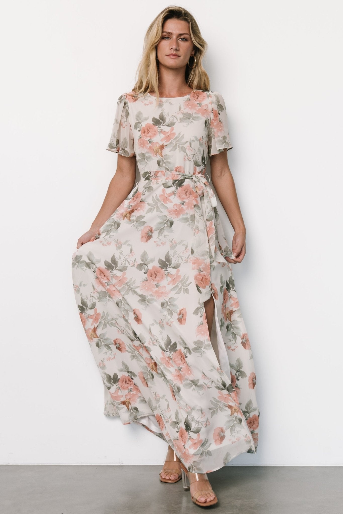 Naomi Short Sleeve Maxi Dress | Ivory + Coral Floral - Baltic Born