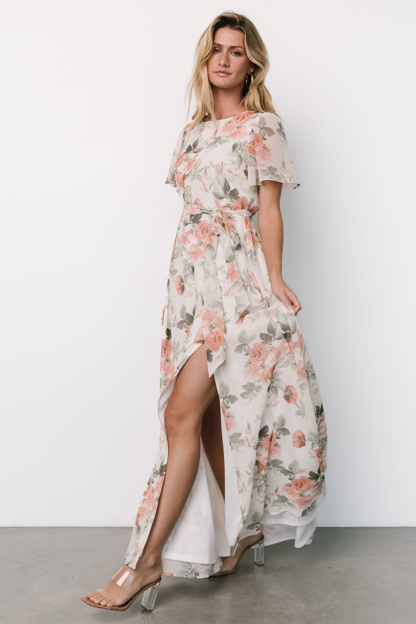 Naomi Short Sleeve Maxi Dress | Ivory + Coral Floral - Baltic Born