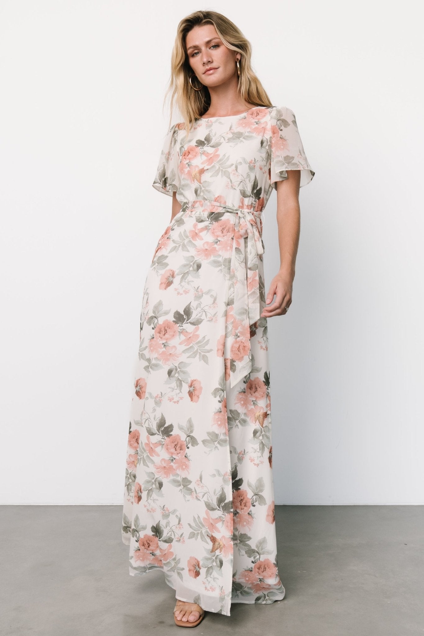 Naomi Short Sleeve Maxi Dress | Ivory + Coral Floral - Baltic Born