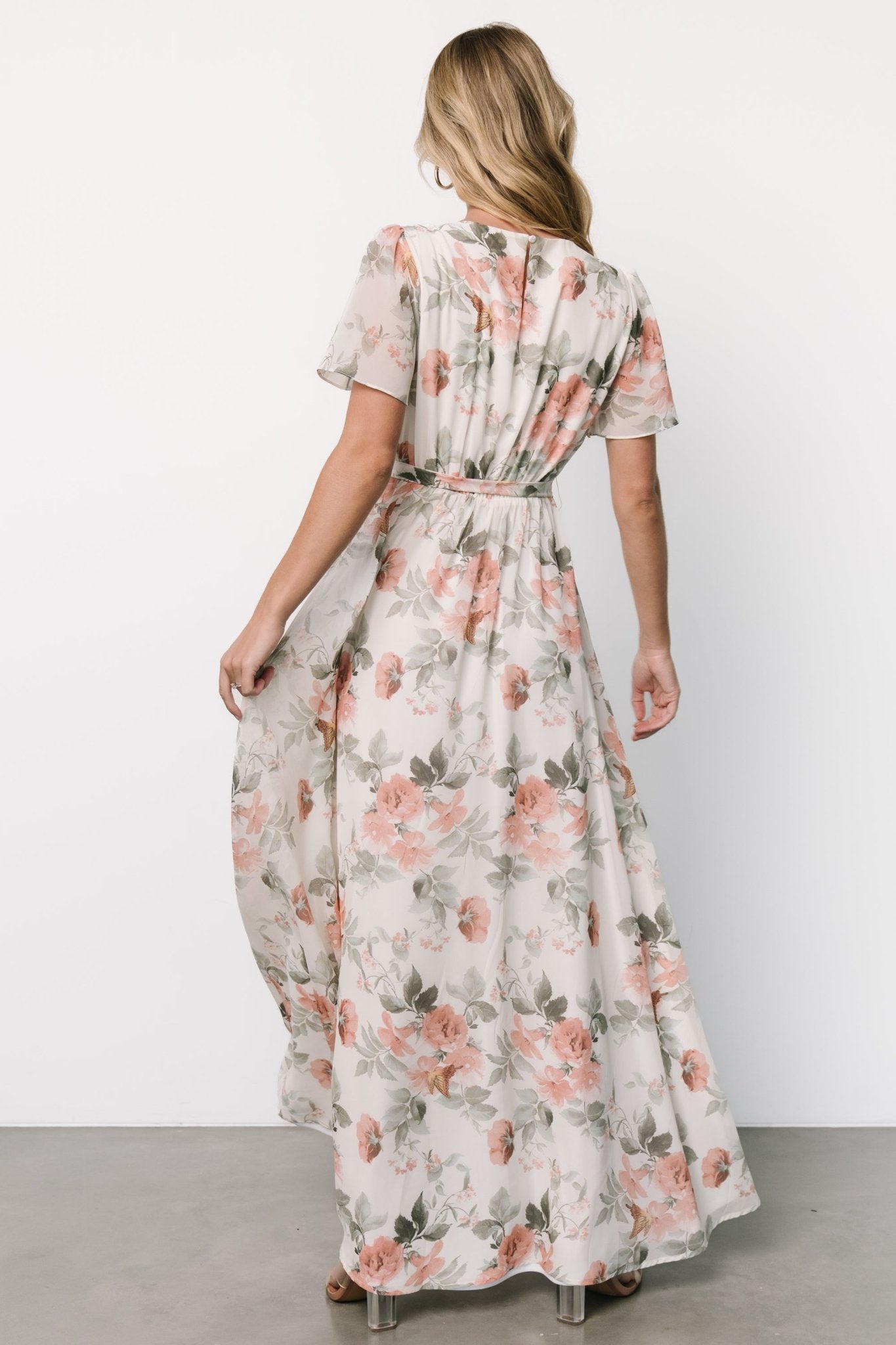 Naomi Short Sleeve Maxi Dress | Ivory + Coral Floral - Baltic Born