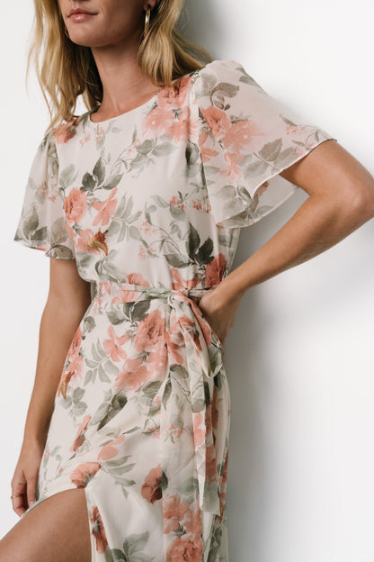 Naomi Short Sleeve Maxi Dress | Ivory + Coral Floral - Baltic Born