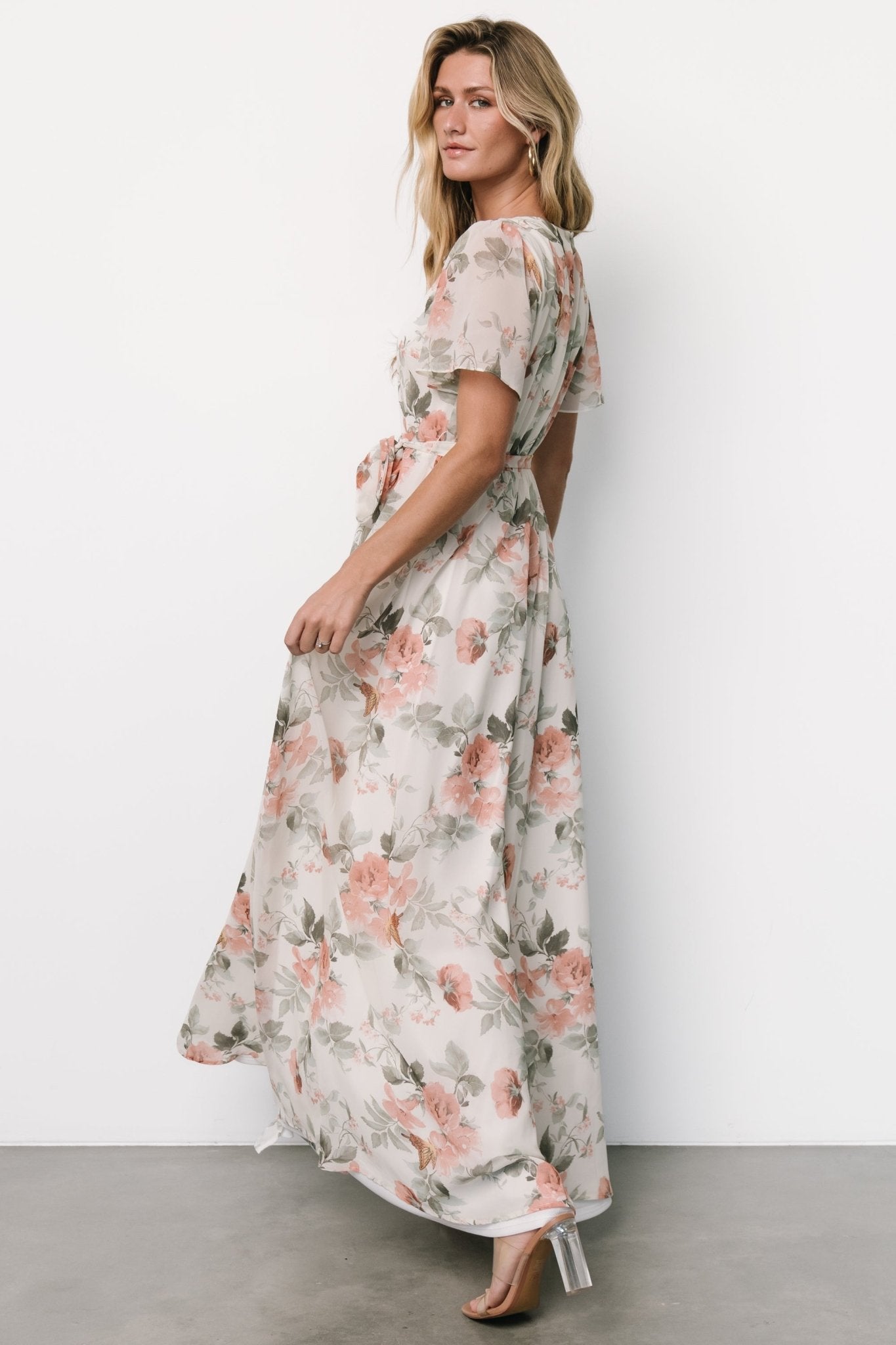 Naomi Short Sleeve Maxi Dress | Ivory + Coral Floral - Baltic Born