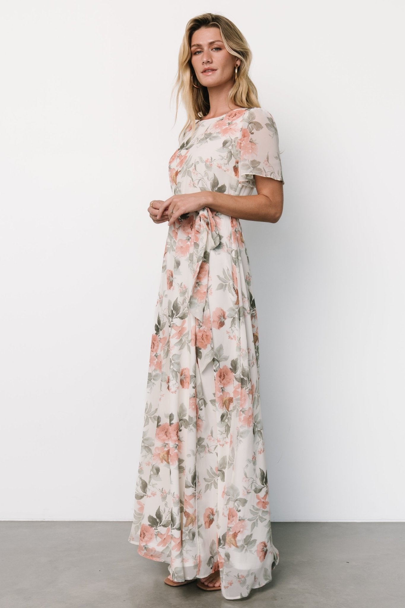 Naomi Short Sleeve Maxi Dress | Ivory + Coral Floral - Baltic Born