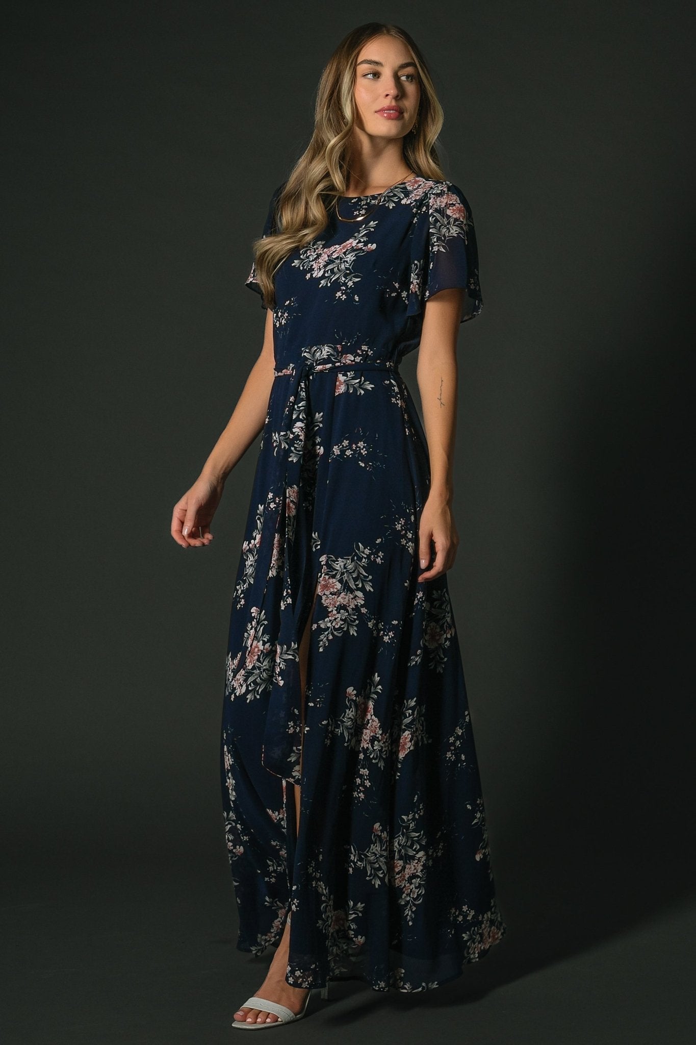 Naomi Short Sleeve Maxi Dress | Navy Floral - Baltic Born