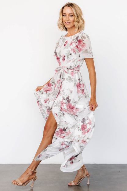 Naomi Short Sleeve Maxi Dress | Off White + Rose Floral - Baltic Born