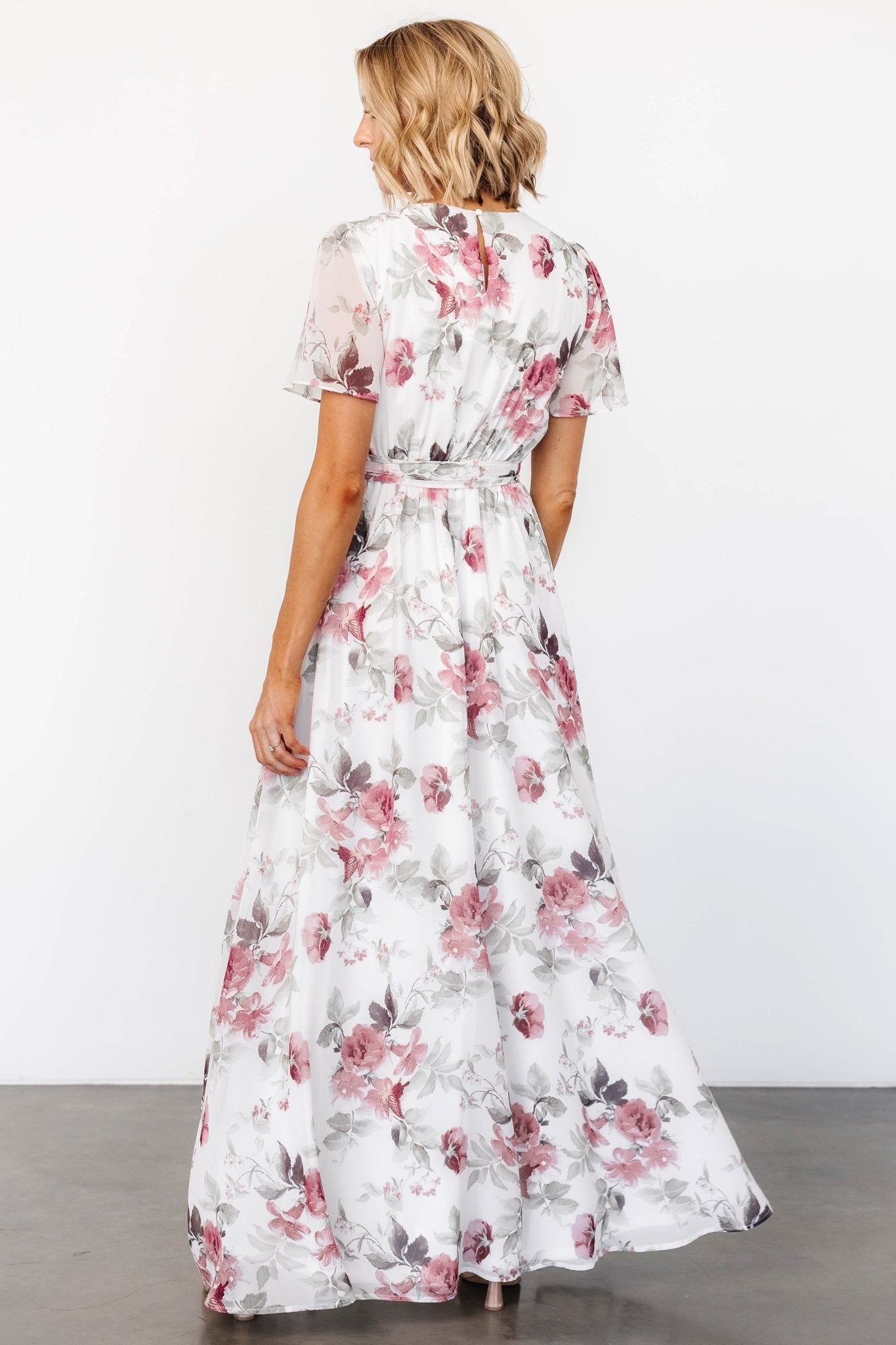 Naomi Short Sleeve Maxi Dress | Off White + Rose Floral - Baltic Born